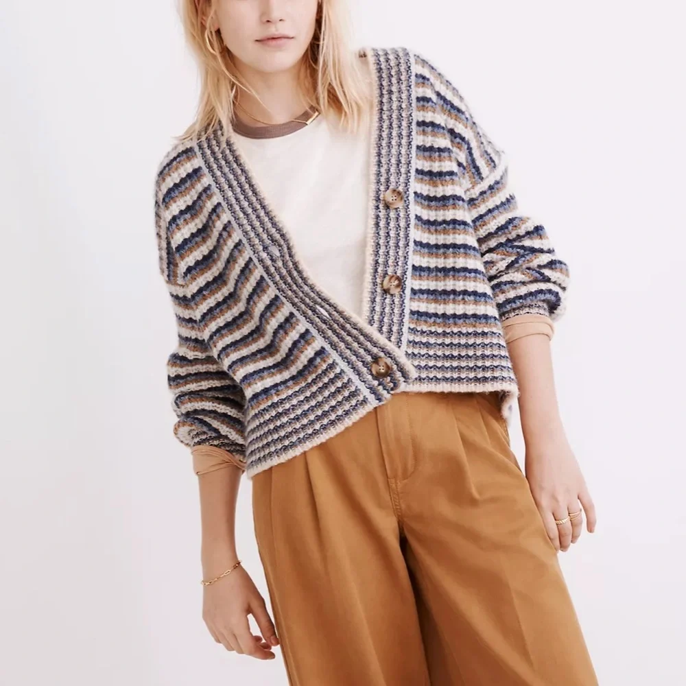 NWT Madewell Waller Crop Cardigan Sweater in Stripe - Picture 2 of 4